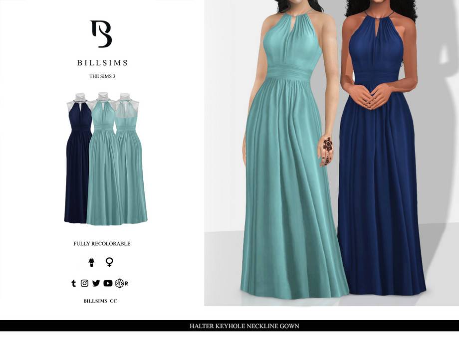 Платье Halter Keyhole Neckline Gown для Симс 3