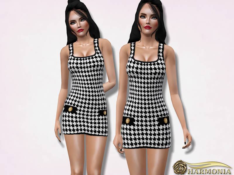 Платье Houndstooth Stretch-knit Mini Dress для Симс 3
