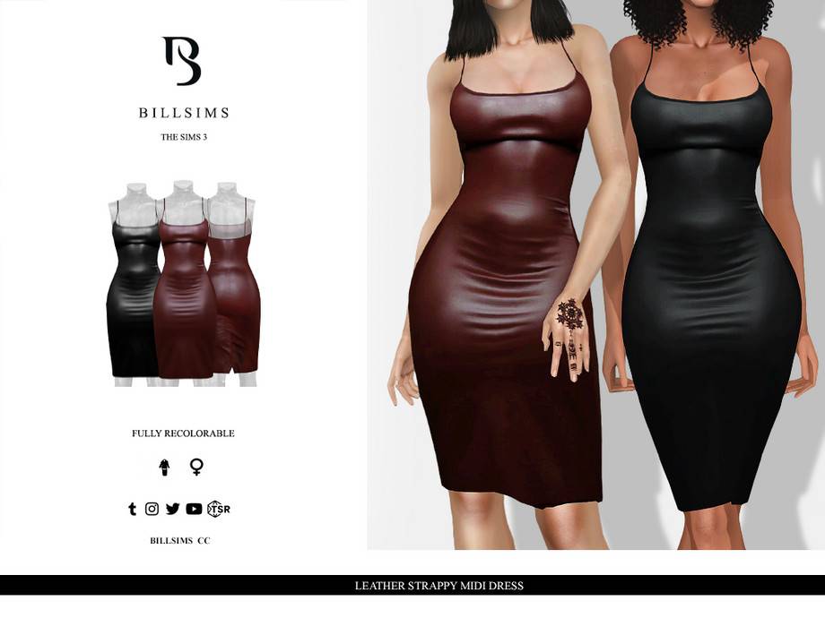 Платье Leather Strappy Midi Dress для Симс 3