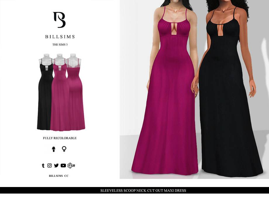 Платье Sleeveless Scoop Neck Cut Out Maxi Dress для Симс 3