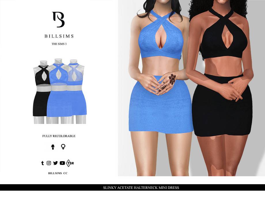 Платье Slinky Acetate Halterneck Mini Dress для Симс 3