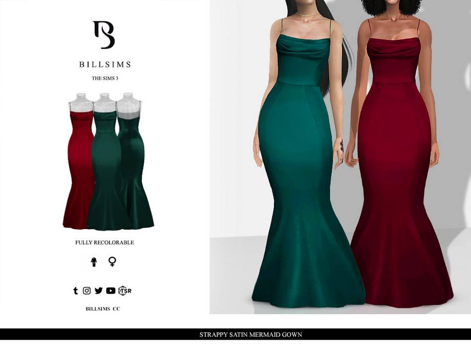 Платье Strappy Satin Mermaid Gown для Симс 3