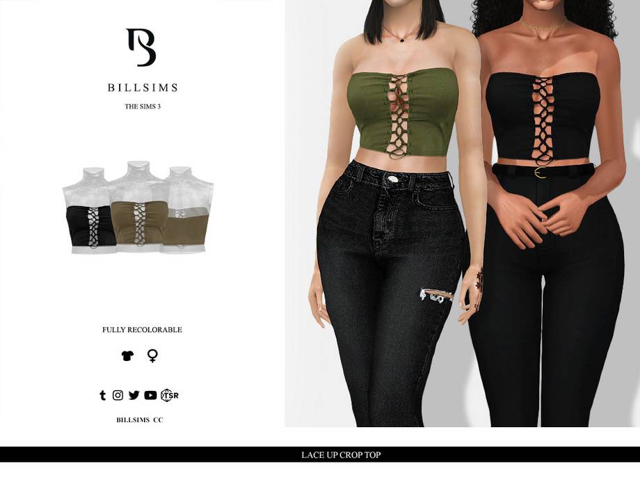 Топ Lace Up Crop Top для Симс 3