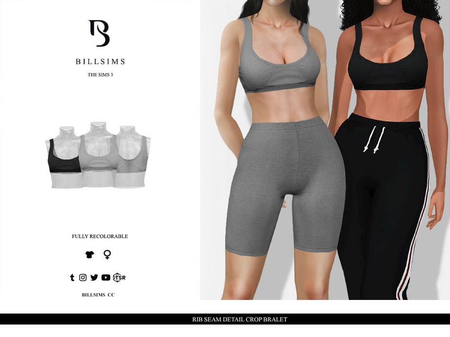 Топ Rib Seam Detail Crop Bralet для Симс 3
