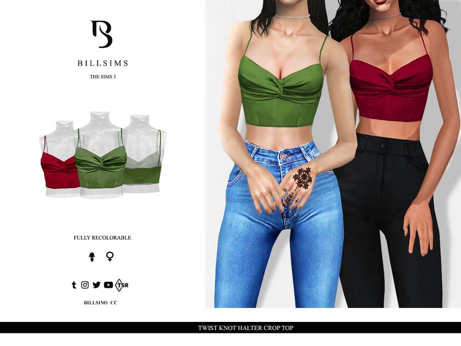Топ Twist Knot Halter Crop Top для Симс 3