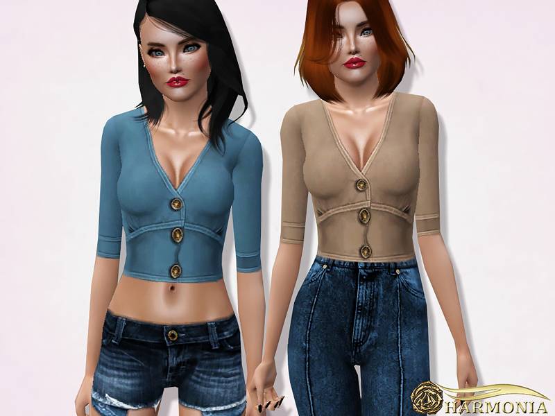 Топ Half Sleeve Gold Button Top для Симс 3
