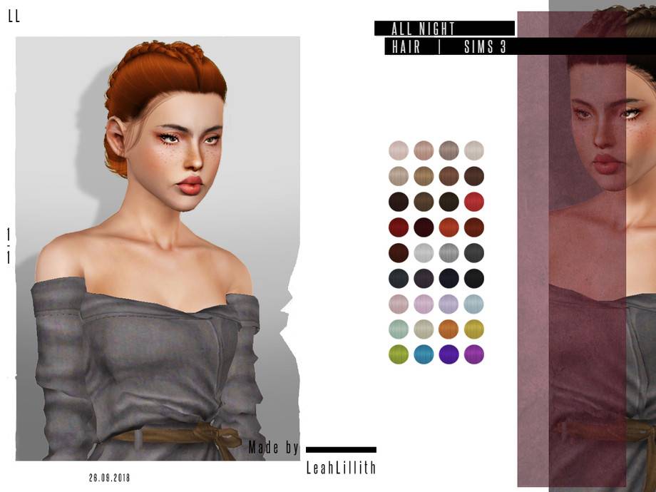 Женская прическа LeahLillith All Night Hair для Симс 3
