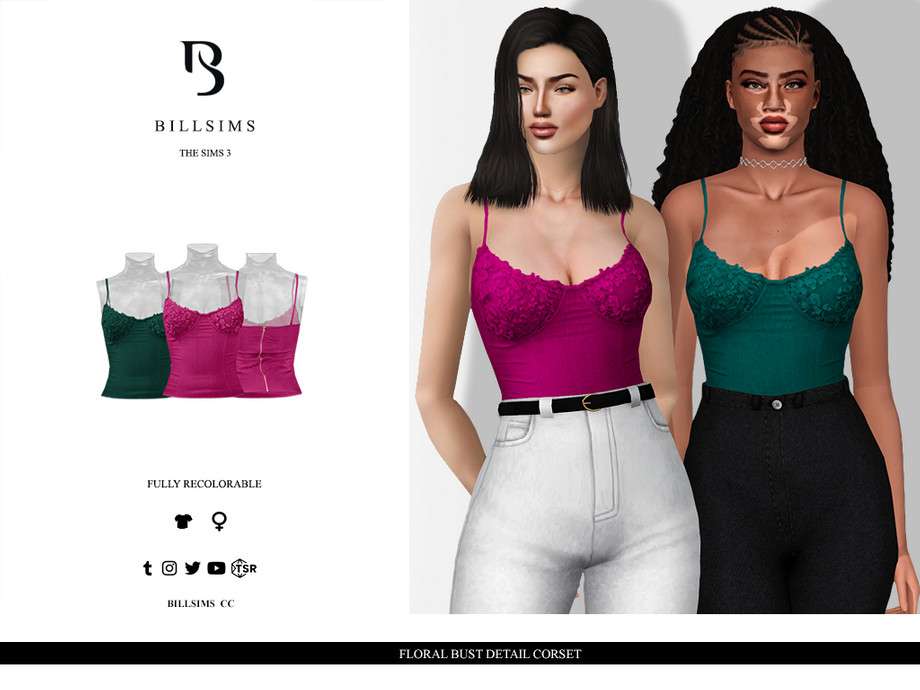 Топ Floral Bust Detail Corset для Симс 3