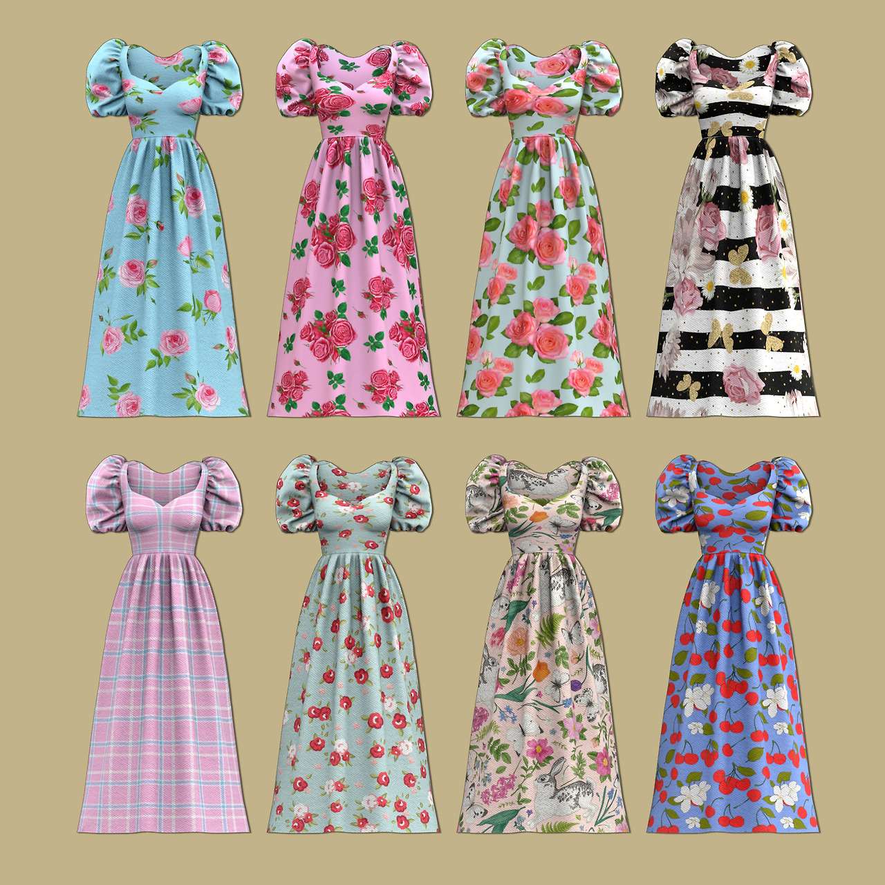 Платье Puff Sleeve для Симс 4