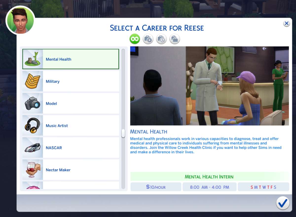 Карьера в клинике психического здоровья для Симс 4