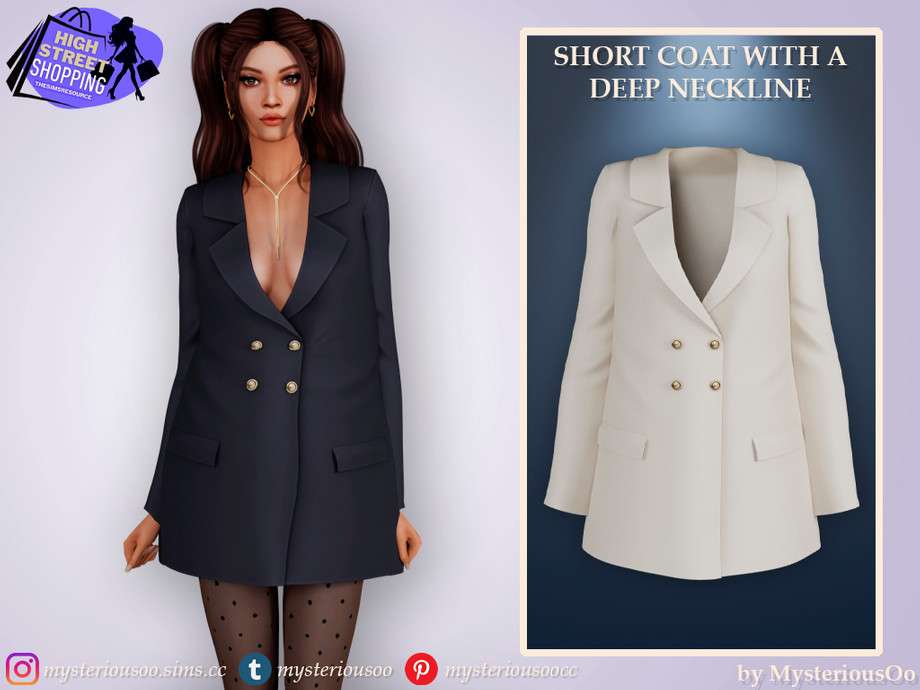 Короткое пальто с глубоким вырезом для Симс 4