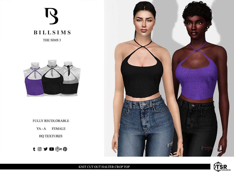 Топ Knit Cut Out Halter Crop Top для Симс 3