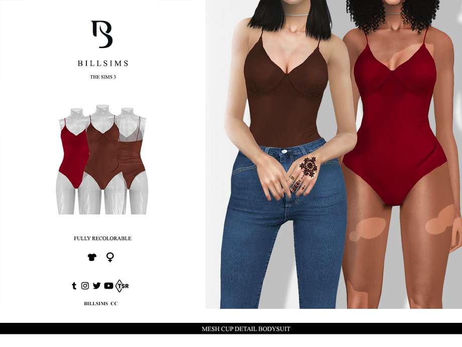 Боди Mesh Cup Detail Bodysuit для Симс 3