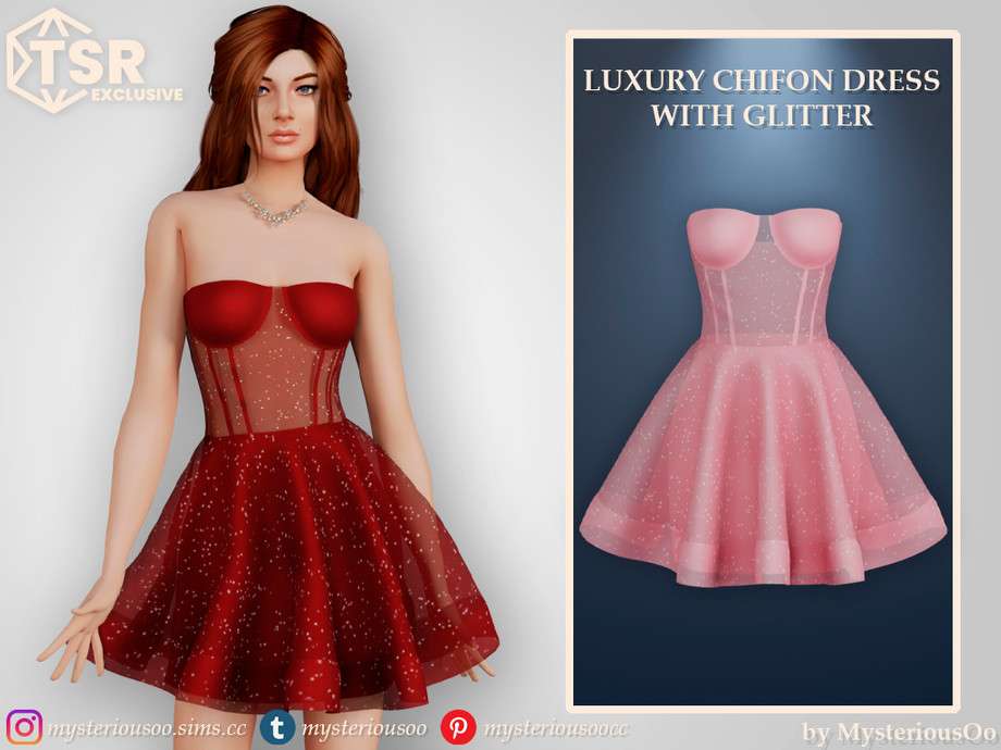 Роскошное шифоновое платье с блестками для Симс 4