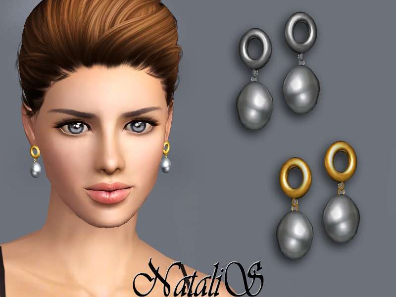 Серьги NataliS TS3 Flat circle pearl drop earrings для Симс 3