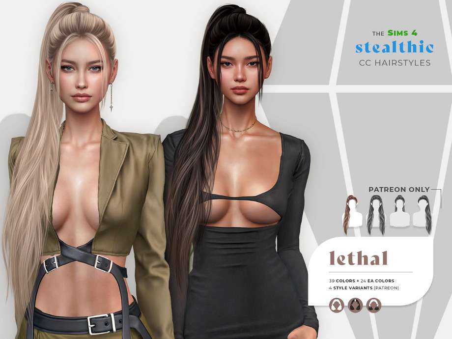 Женская прическа Lethal для Симс 4