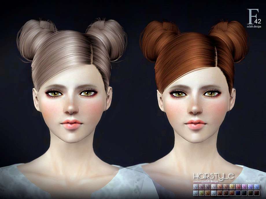 Женская прическа sclub ts3 hair double-buns n42 для Симс 3