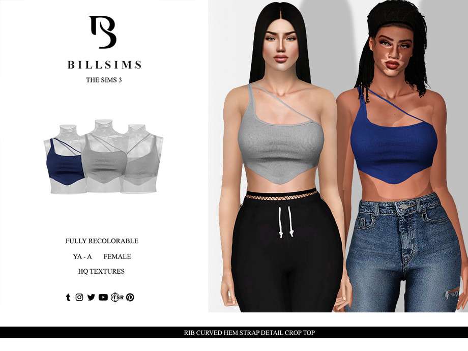 Топ Rib Curved Hem Strap Detail Crop Top для Симс 3