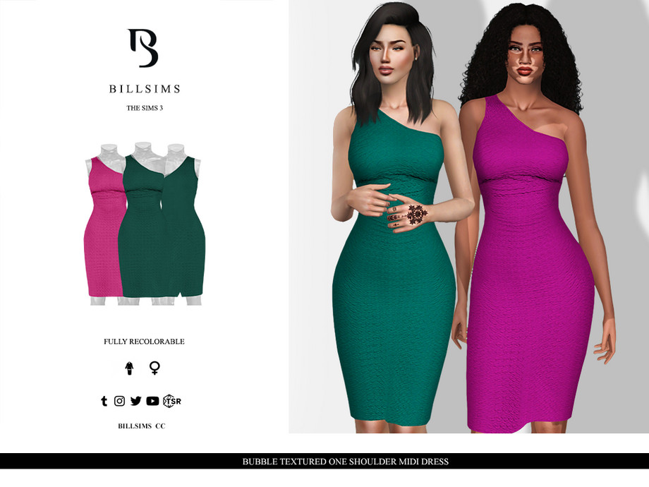 Платье Bubble Textured One Shoulder Midi Dress для Симс 3