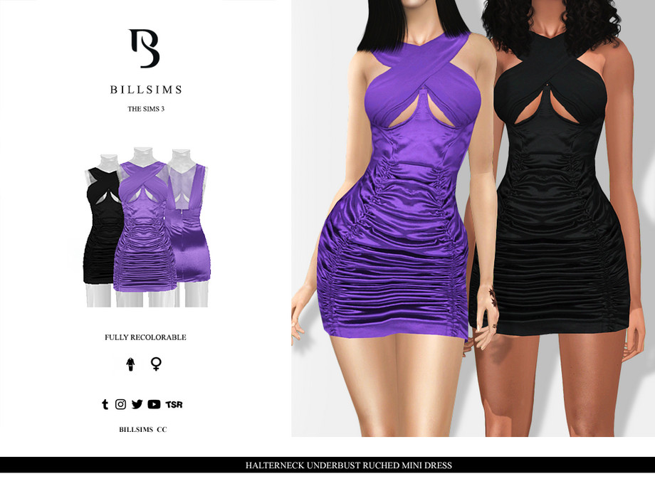 Платье Halterneck Underbust Ruched Mini Dress для Симс 3