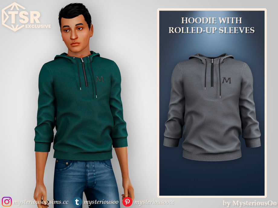 Hoodie with rolled-up sleeves 1