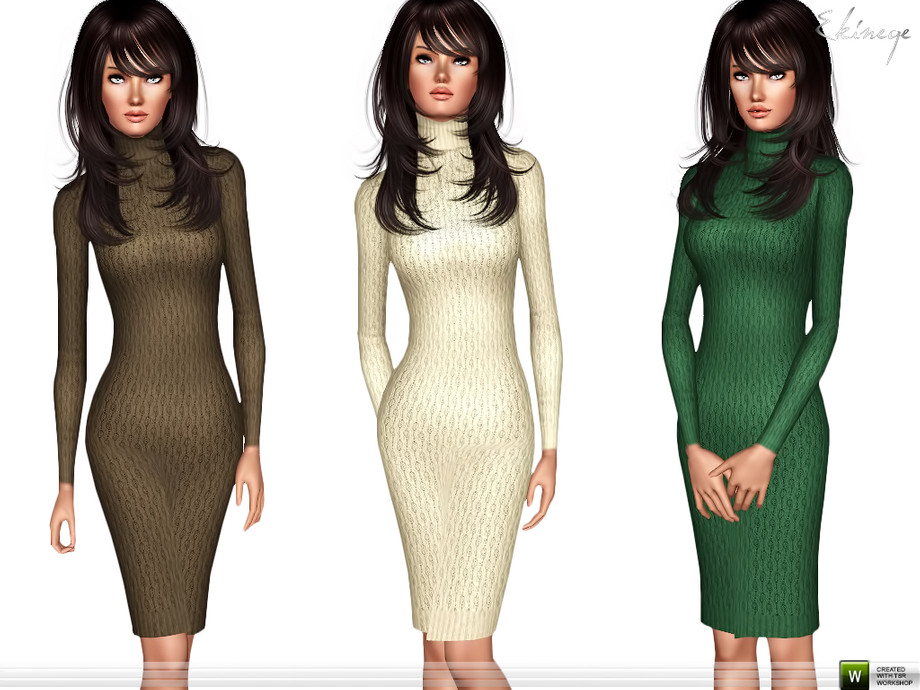 Платье Cable Knit Midi для Симс 3