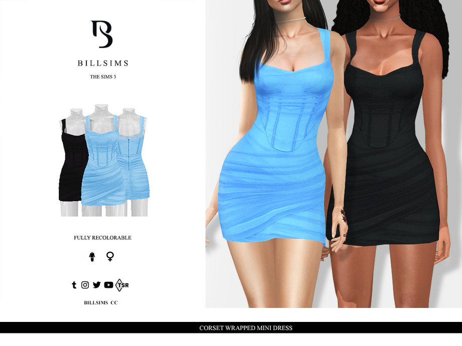 Платье Corset Wrapped Mini для Симс 3