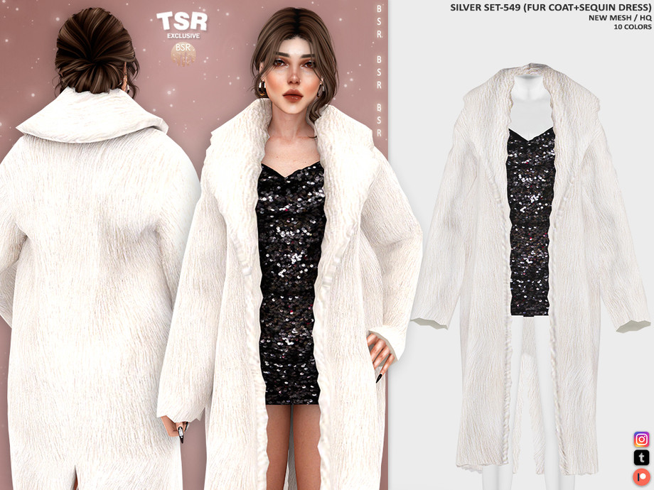 SILVER SET-549 (FUR COAT+ SEQUIN DRESS) BD1417 1