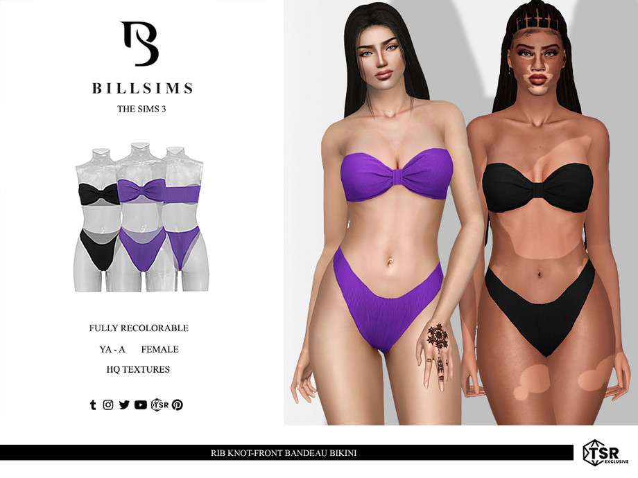 Бикини Rib Knot-Front Bandeau для Симс 3