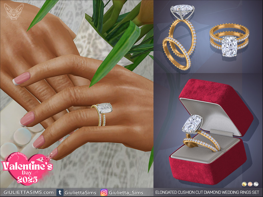 Elongated Cushion Cut Diamond Wedding Rings Set 1