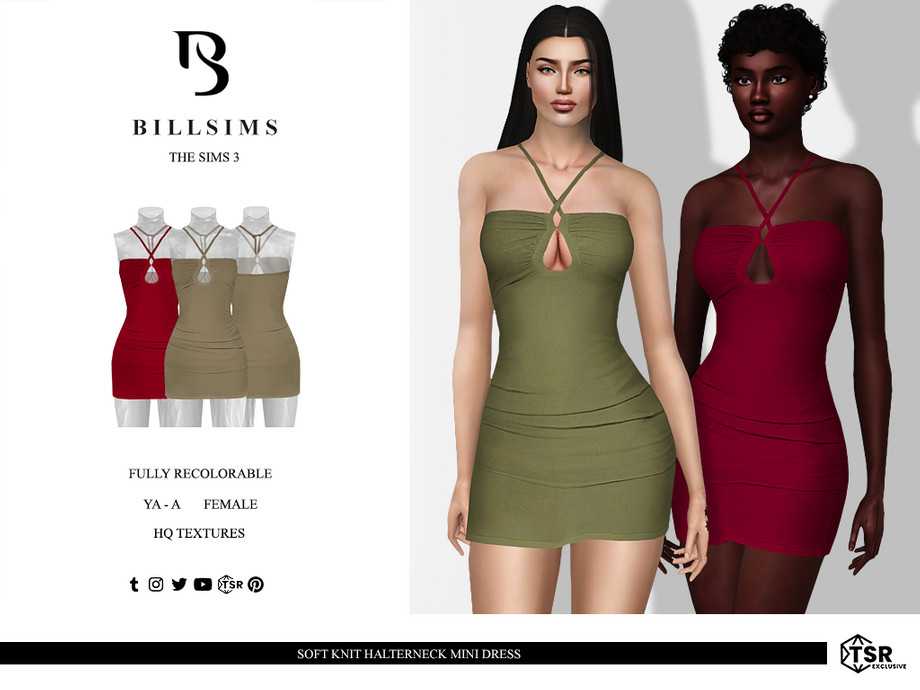 Платье Soft Knit Halterneck Mini для Симс 3