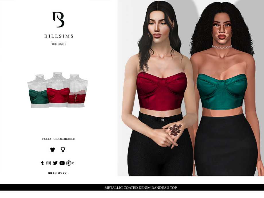 Топ Metallic Coated Denim Bandeau для Симс 3