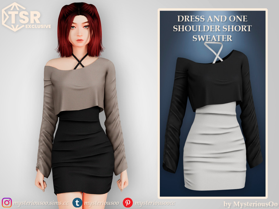 Dress and one shoulder short sweater 1