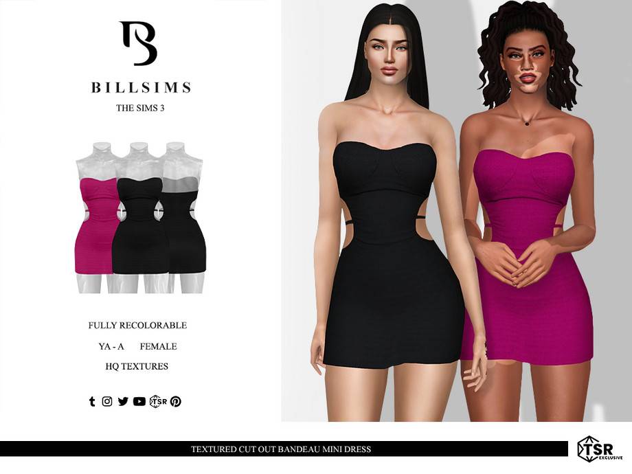 Платье Textured Cut Out Bandeau Mini для Симс 3