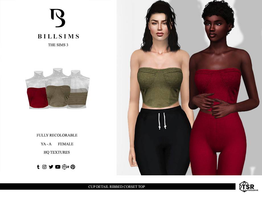 Топ Cup Detail Ribbed Corset для Симс 3