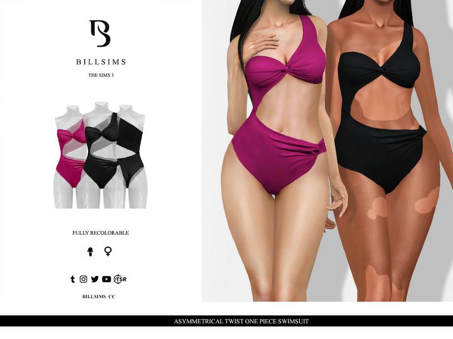 Купальник Asymmetrical Twist One Piece для Симс 3