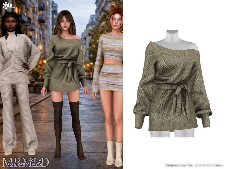 MERMALADE Modern Cozy Set Belted Knit Dress MC648 1