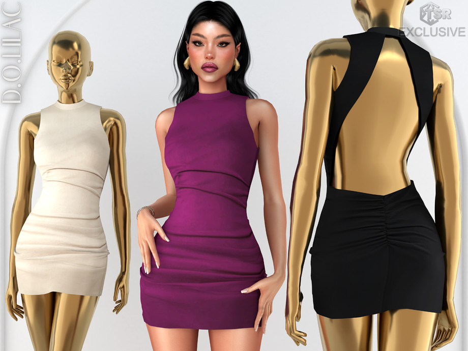 Open Back Gathered Crepe Mini Dress DO0896 1