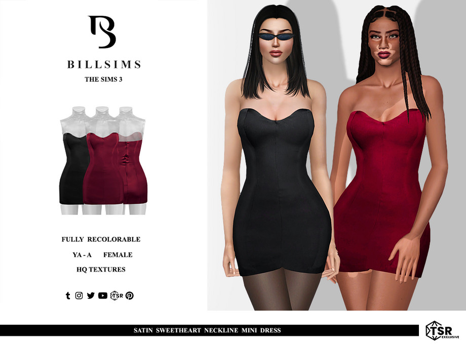 Платье Satin Sweetheart Neckline Mini для Симс 3