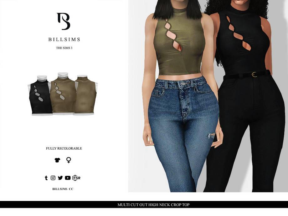 Топ Multi Cut Out High Neck Crop для Симс 3