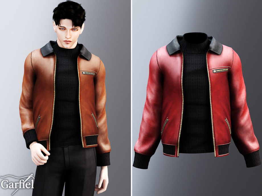Adult - Leather bomber jacket with contrast collar and zips 1