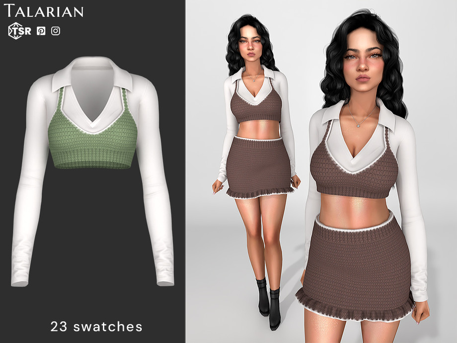 Jacqueline Knitted Crop Top Layered Over Shirt 1