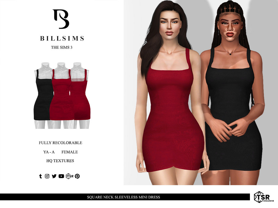 Платье Square Neck Sleeveless Mini для Симс 3