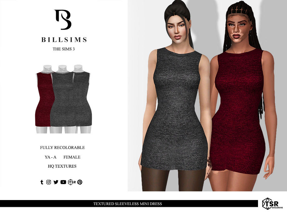 Платье Textured Sleeveless Mini для Симс 3