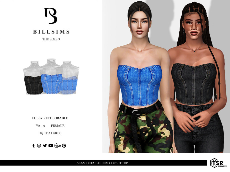 Топ Seam Detail Denim Corset для Симс 3
