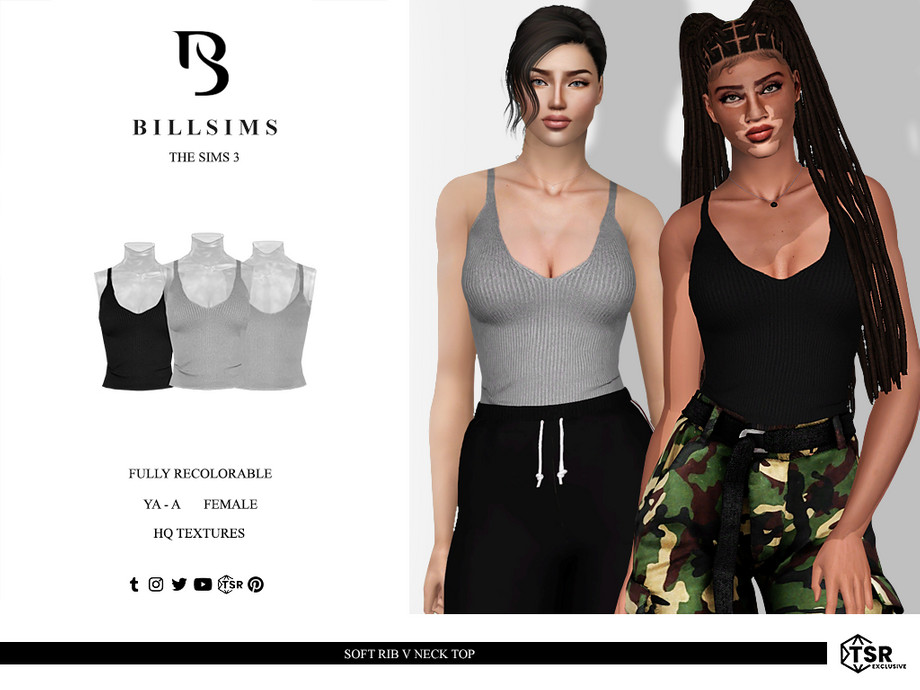 Топ Soft Rib V Neck для Симс 3