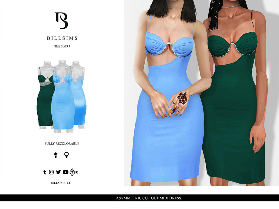 Платье Asymmetric Cut Out Midi для Симс 3