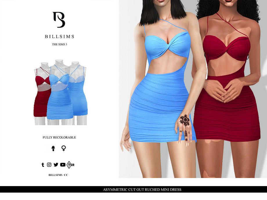 Платье Asymmetric Cut Out Ruched Mini для Симс 3