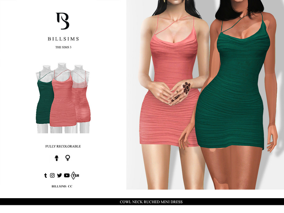 Платье Cowl Neck Ruched Mini для Симс 3