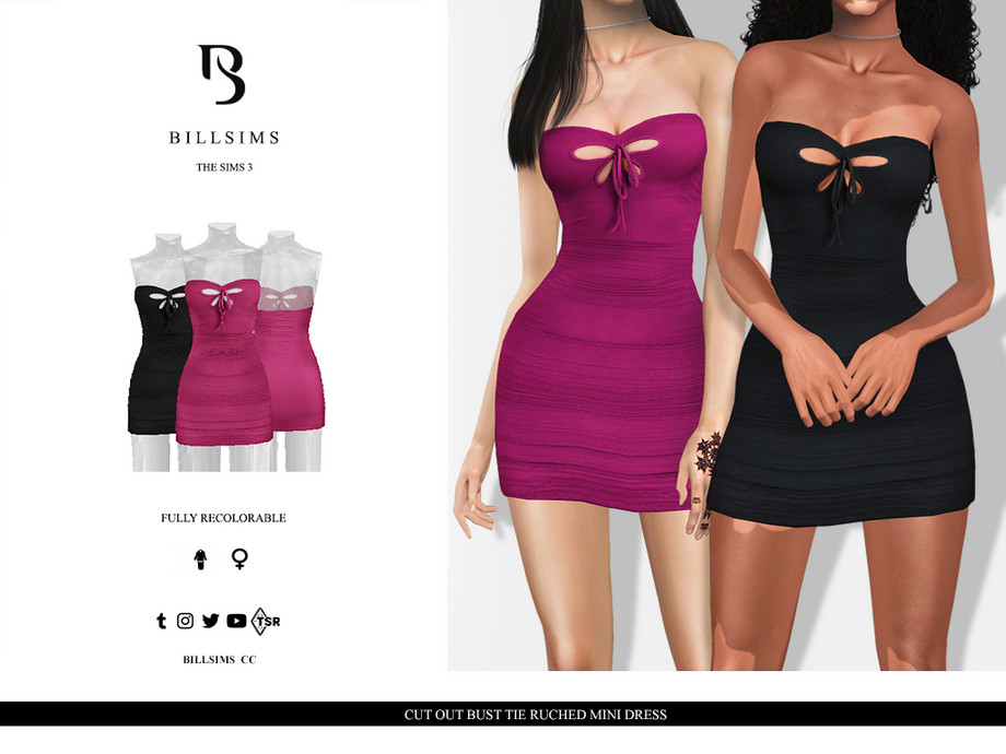 Платье Cut Out Bust Tie Ruched Mini для Симс 3